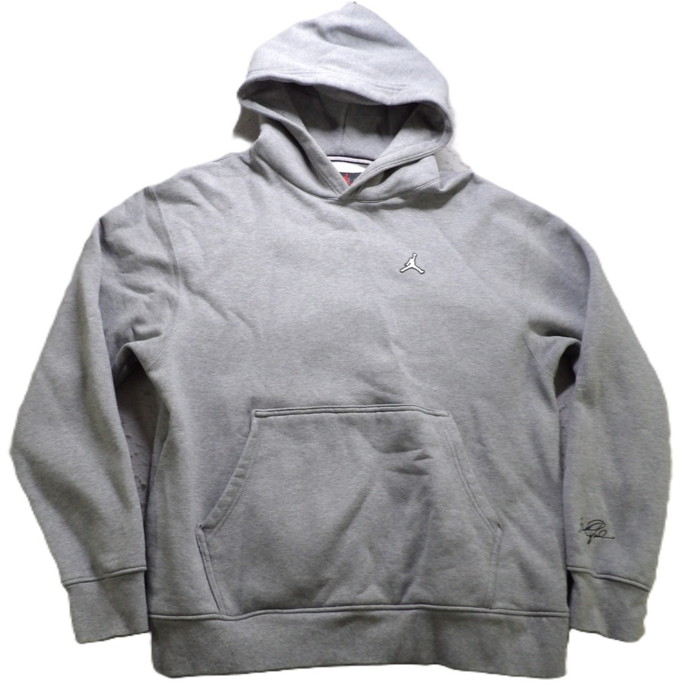Jordan Hoodie Men L Gray Fleece Pullover Jumpman Logo Athletic Pocket Casual Gym